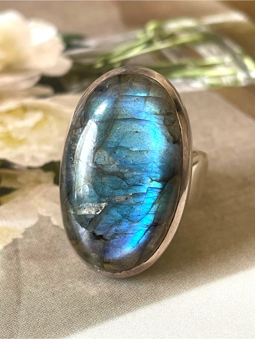 Statement Ring - Natural Labradorite -925 Sterling silver sizes  (US 8)